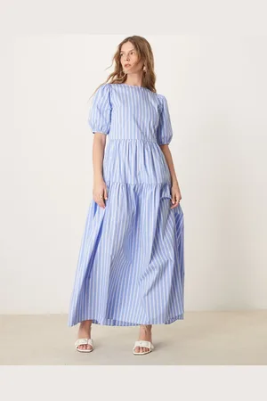 Glamorous Puff sleeve stripe dress in blue and white-Multi