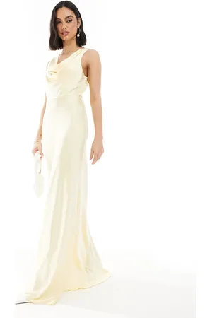Six Stories Bridesmaid cowl neck satin maxi dress in -Yellow