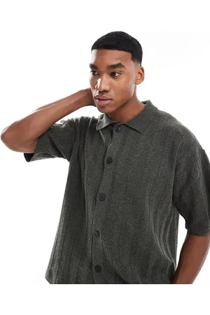 River Island Knitted rib overshirt in khaki-Green