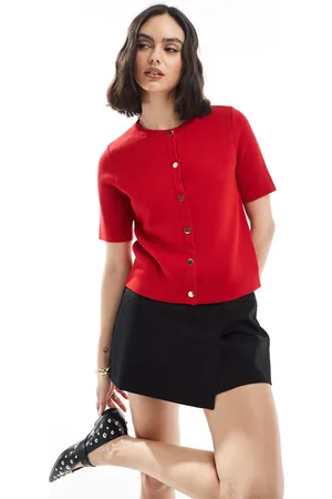 New Look Short sleeve button down cardigan in red
