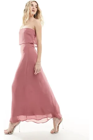 VILA Bandeau maxi dress with straps in rose-Pink