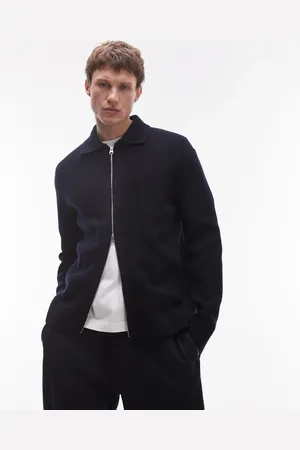 ARKET Oversized cardigan with two way zip in dark blue-Navy