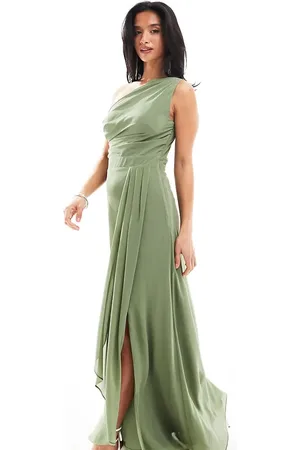 TFNC Bridesmaid chiffon maxi dress with wrap skirt in