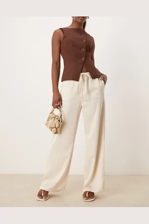 Pretty Lavish Drawstring wide leg satin pants in -White