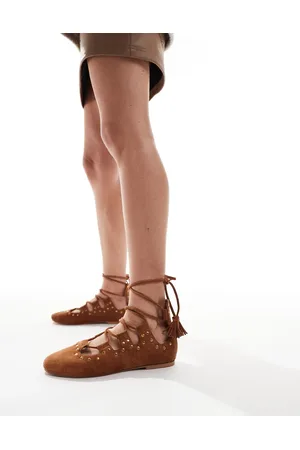 ASOS Lasso boho ghillie tie ballets in -Brown