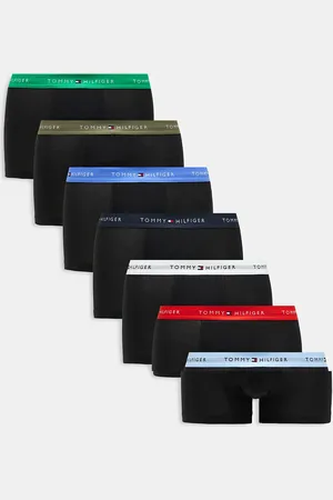 Tommy Hilfiger Signature cotton essentials 7 pack trunks in black with multi waistband