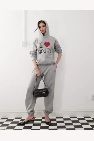 Motel Emiko oversized I heart 2010s graphic trackies in grey marl (part of a set)