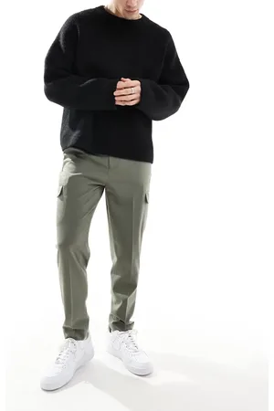 ASOS Smart tapered fit pants with cargo pockets in muted green