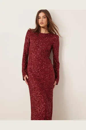 Gina Tricot Fluted sleeve sequin maxi dress with open back in