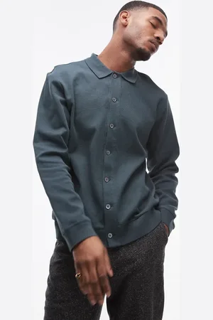 ARKET Textured jersey cardigan with polo collar in