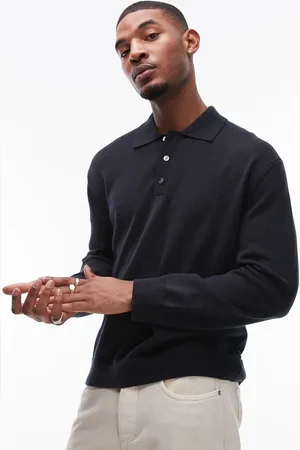 ARKET Merino wool knitted long sleeve polo shirt in navy