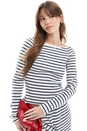 Miss Selfridge Slash neck navy striped long sleeve top (part of a set)