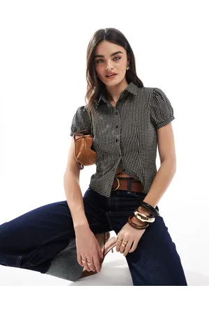 Daisy Street Fitted 90s shirt in mini check-Neutral