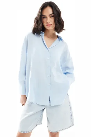 ONLY Oversized long sleeve textured shirt in light blue