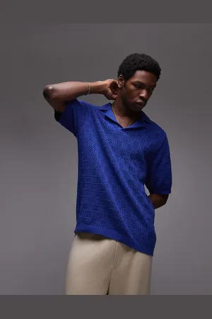 Topman Knitted check crochet polo in