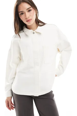 JJXX Denim overshirt with pockets in off white