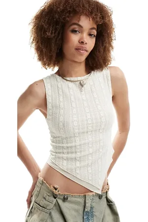 Motel Etta double lace asymmetric singlet in -White