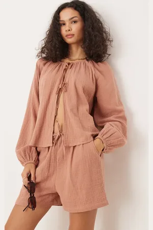 Iisla & Bird Long sleeve tie front beach top in (part of a set)-Orange