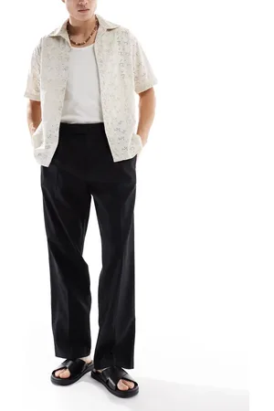 ASOS Smart wide leg linen blend pants with front pleat in