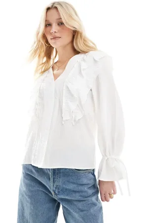 VERO MODA Ruffle blouse with tie sleeves in white