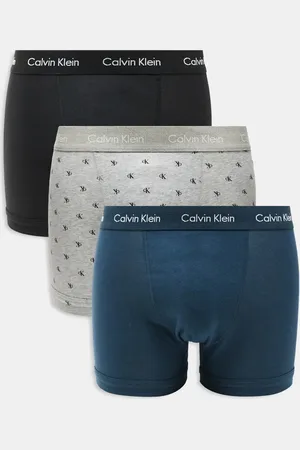 Calvin Klein Cotton Stretch 3 pack trunks in black/blue/logo print