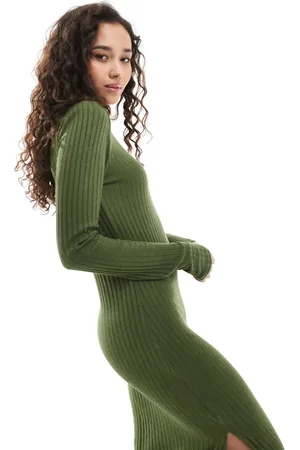 VERO MODA Rib jersey maxi dress in dark green