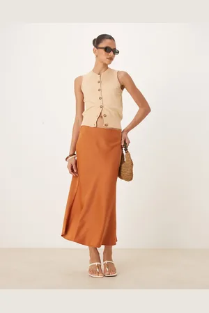 Y.A.S Satin midi skirt in bronze-Brown
