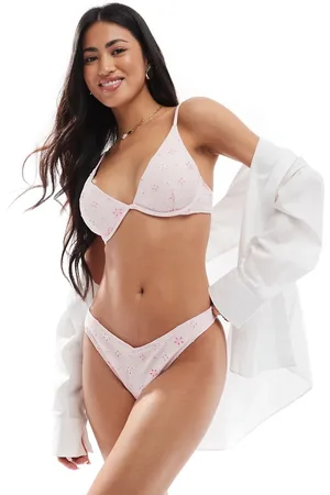 Hollister High leg cheeky bikini bottoms in pale lilac floral print (part of a set)-Purple