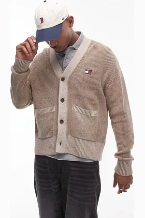 Tommy Hilfiger Badge logo knitted two tone cardigan in brown