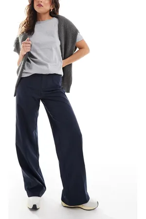 Bershka Wide leg tailored pants in pinstripe-Blue