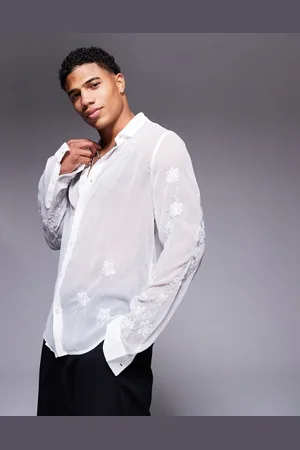 ASOS Sheer regular shirt with floral embroidery in
