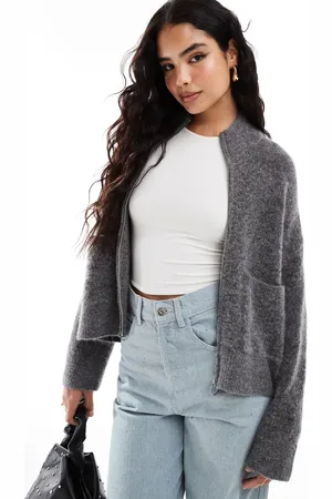SELECTED Femme zip thru alpaca blend fluffy cardigan with pockets in