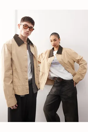 Reclaimed Unisex harrington overshirt jacket in beige-Neutral