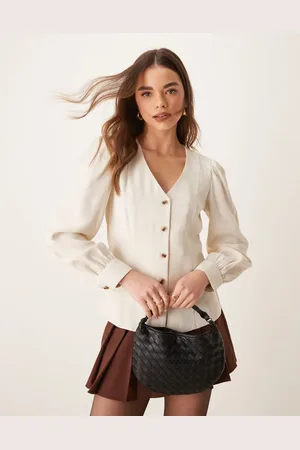 VILA Button front fitted blouse in cream-Neutral
