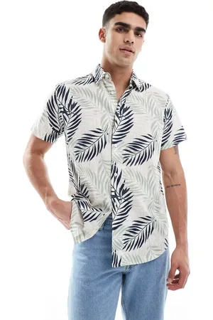 JJ Palm print short sleeved shirt in off white