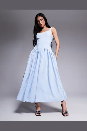 Rare Fashion London structured scoop neck dropped waist maxi dress in powder blue