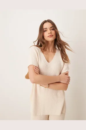 Pretty Lavish Rib knit oversized top in (part of a set)-White
