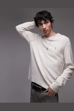 AllSaints Statten ramskull wool blend jumper in oatmeal-Black
