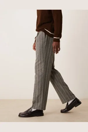 ASOS Smart straight leg textured pants with front pleat in grey