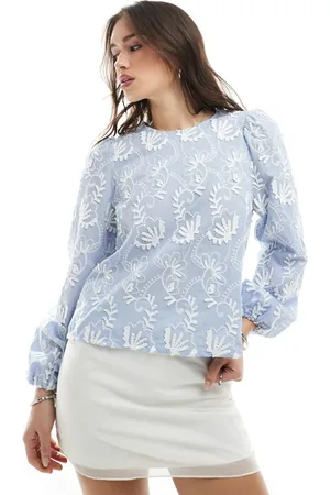 Object Long sleeve top with applique in pale blue