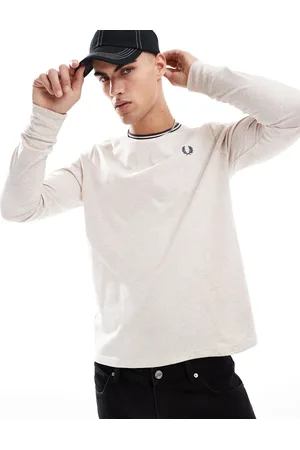 Fred Perry Long sleeve twin tipped t-shirt in oatmeal marl