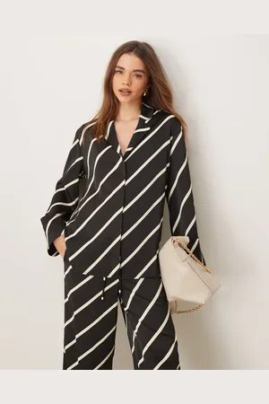 Pretty Lavish Relaxed shirt stripe in black and cream (part of a set)-Multi