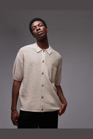 Topman Knitted pattern crochet shirt with pocket detail in -Neutral