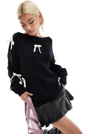 Daisy Street Slouchy off the shoulder bow detail jumper