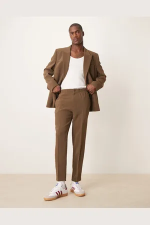 ASOS Tapered suit pants in khaki texture-Green