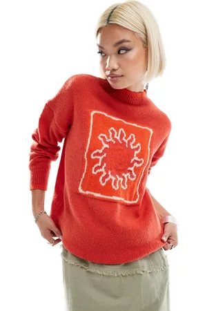 Daisy Street Sun intarsia knitted jumper with tipping