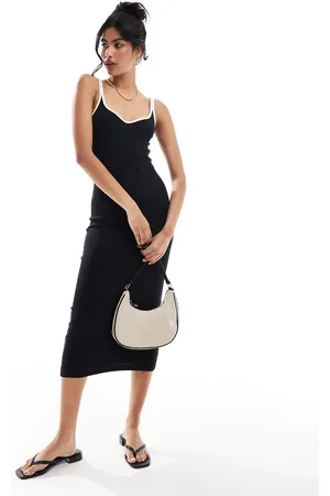 Noisy May Sweetheart neck midi dress with contrast straps in black