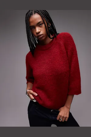 Topshop Wool look half sleeve knitted jumper in