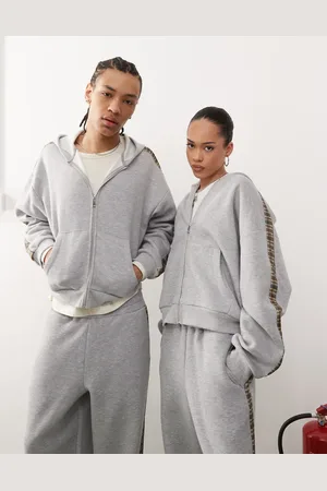 Reclaimed Unisex check side stripe hoodie in