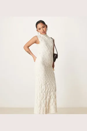 VILA Textured jersey maxi dress in cream-White